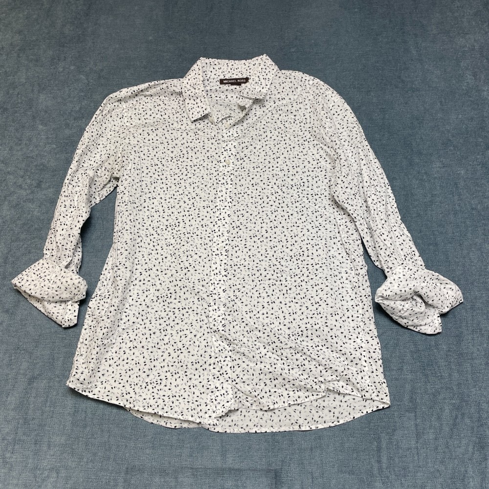 Michael Kors Shirt Mens Large White Geometric Slim Fit Comfort Travel Button Up